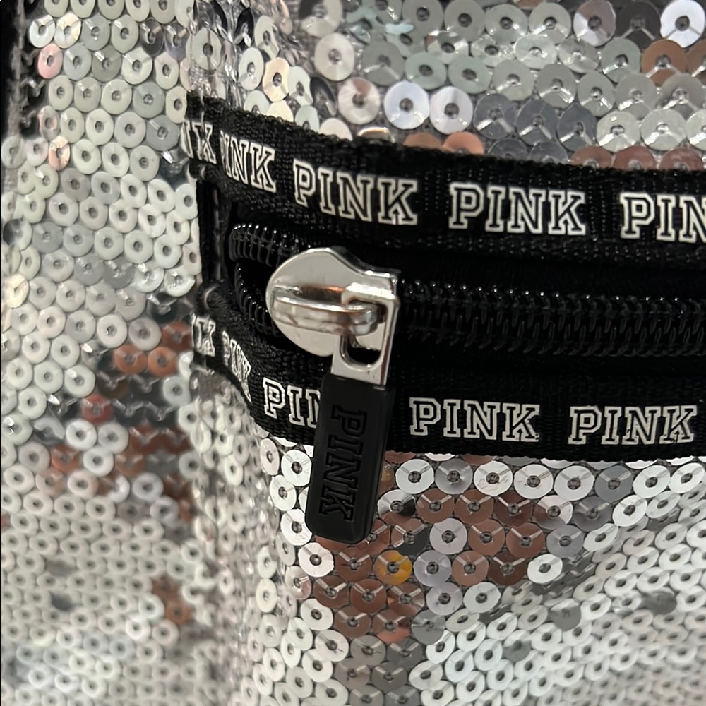 Like New Victoria’s Secret Pink Brand Sequin Silver Backpack - Picture 2 of 10